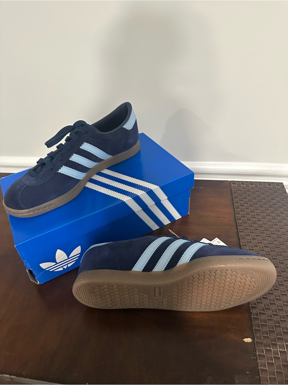 adidas Navy Suede Sneakers with Light Blue Stripes